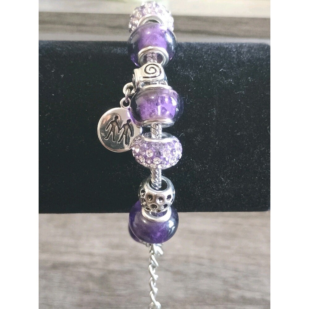 Charmed Links Gemini Purple Silver Tone Slider Bead Bracelet New Without Tags